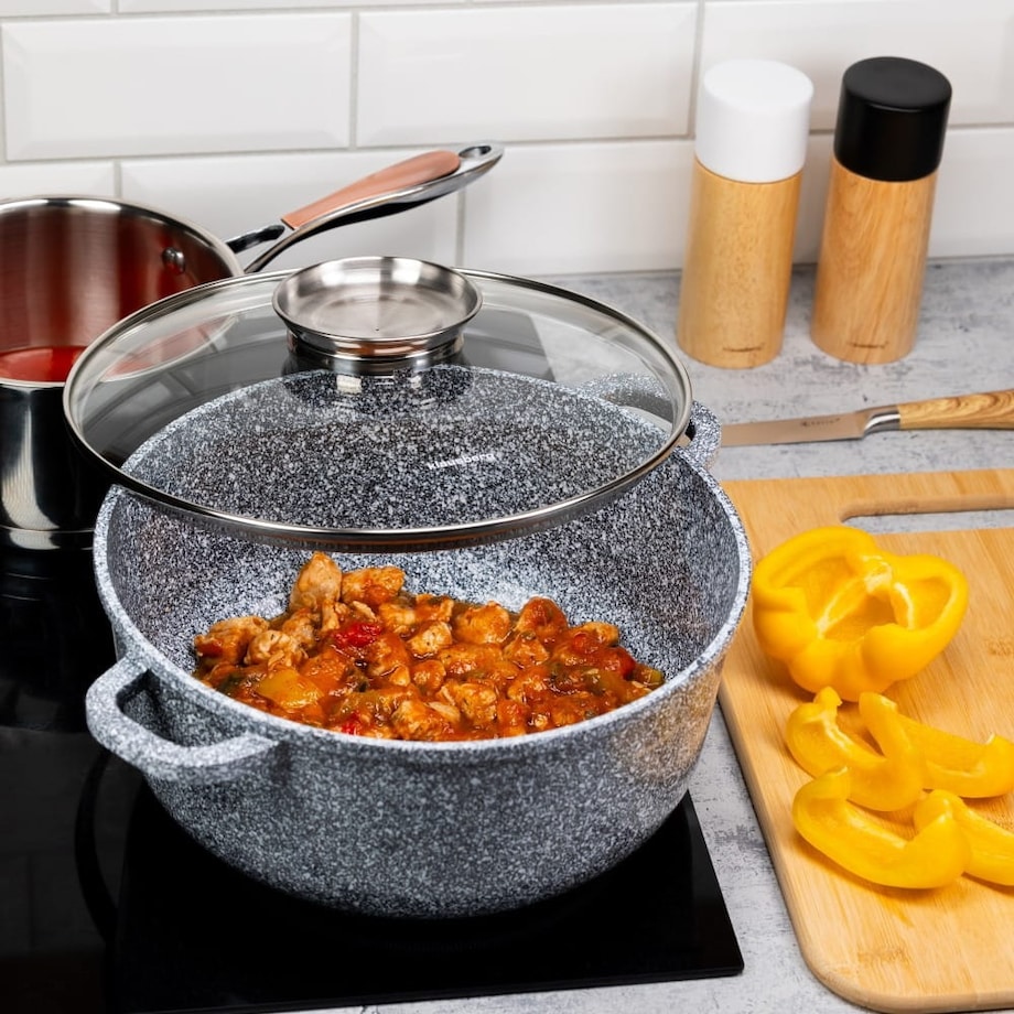Garnek z powłoką marmurową marmurkowy szary indukcja gaz 4.5L 24cm KLAUSBERG