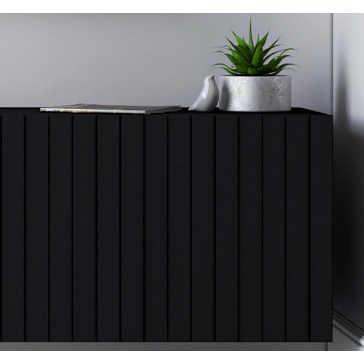 Nowoczesna Szafka RTV Glamour Komoda RTV Loft Ryflowane Fronty Czarny Mat 300 cm