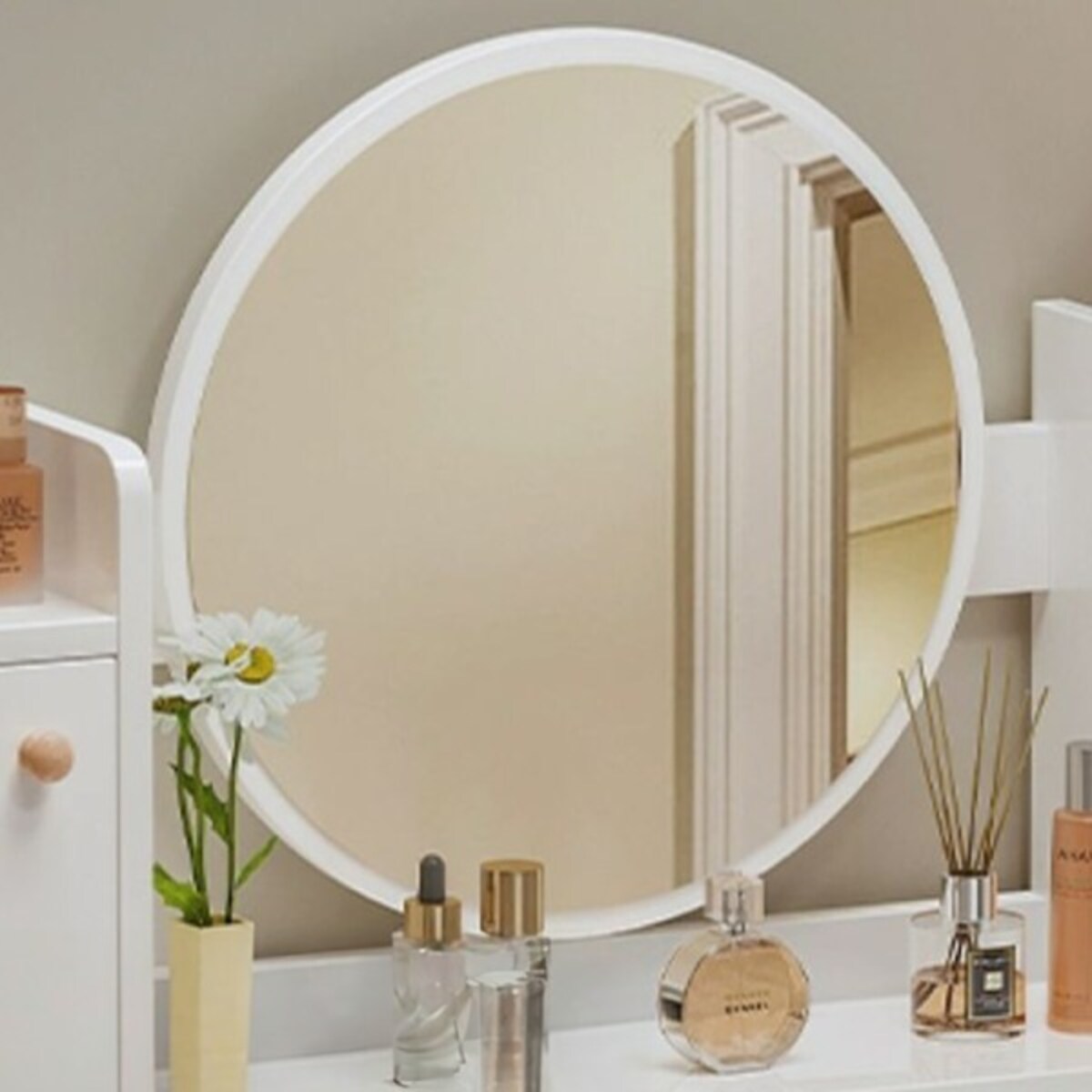 Toaletka z lustrem z szufladami biała makijażu glamour skandynawski 100 cm