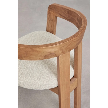 Krzesło z podłokietnikami, jasne drewno, kremowe bouclé, Yvonne