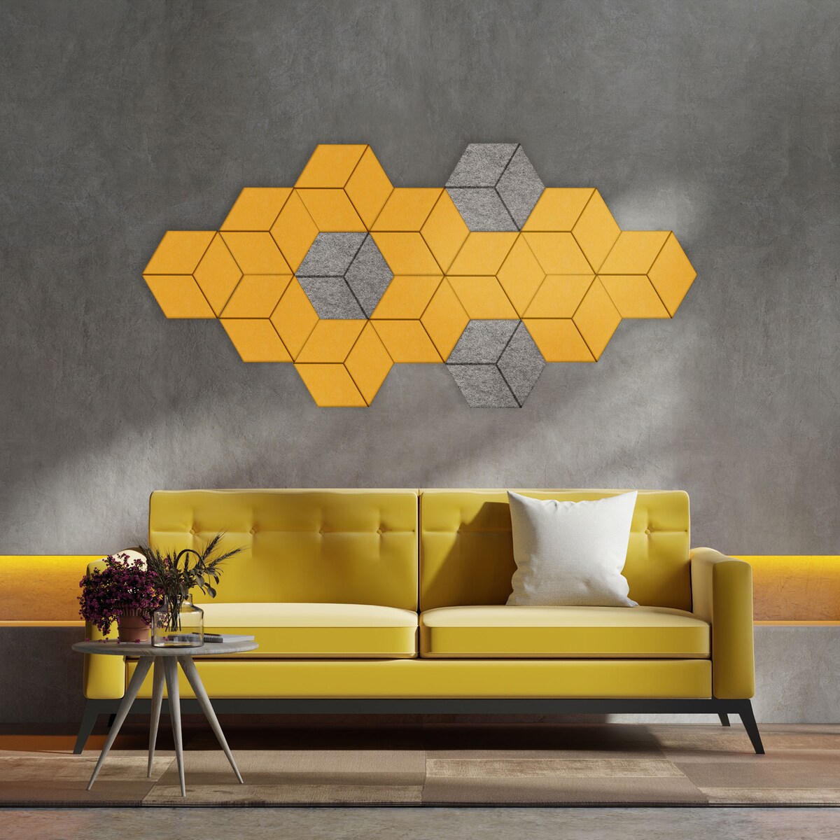 Zestaw 2 szt panel filcowy Felly 40x46 cm płytka heksagon żółty