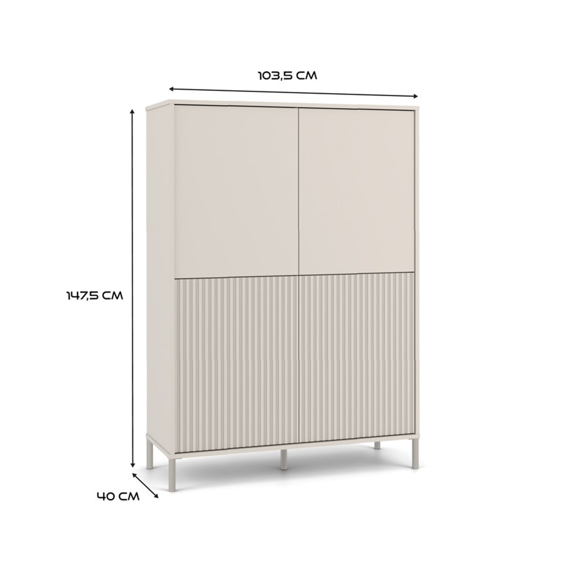 Witryna KAMARO 4DK SLIM/GŁADKI KASZMIR 4 Drzwi Lamele Front Ryflowany + Klasyczny