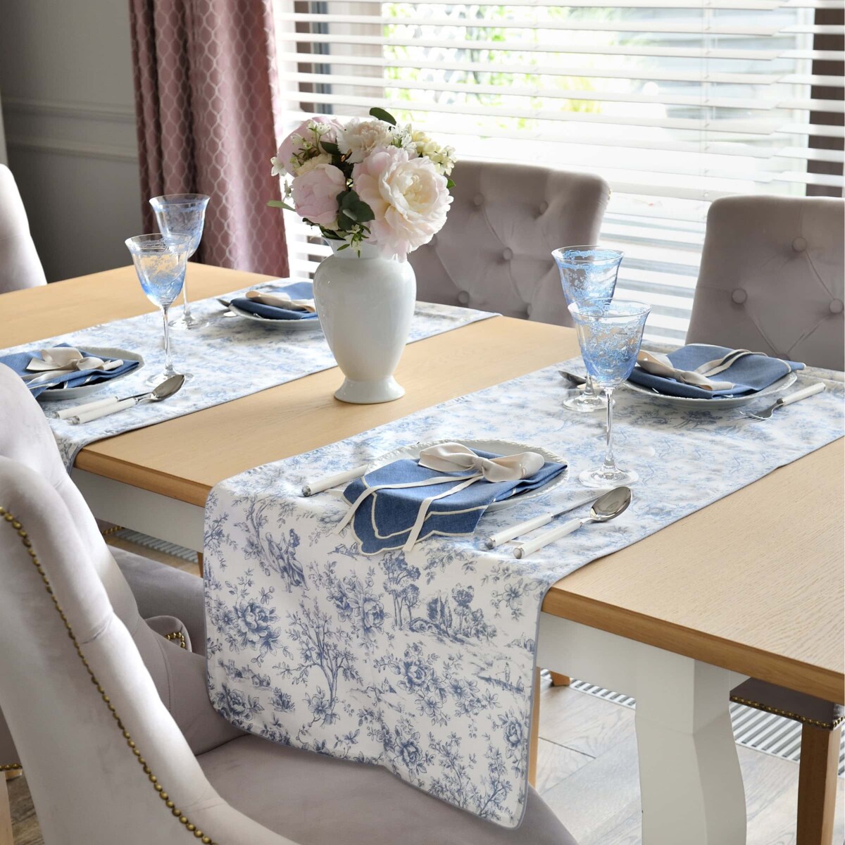 Bieżnik w stylu francuskim Toile de Jouy Blue – 50 × 220 cm