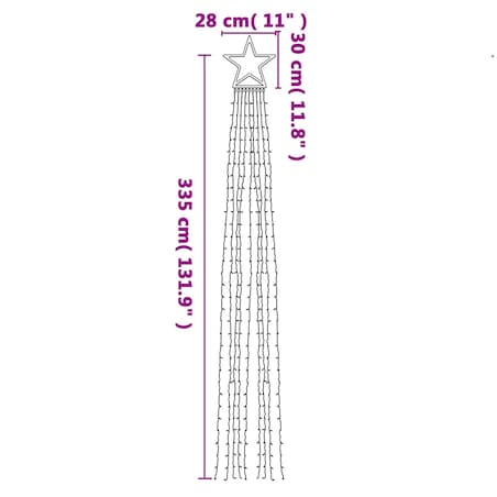 vidaXL Lampki choinkowe, 320 LED, ciepłe białe światło, 375 cm