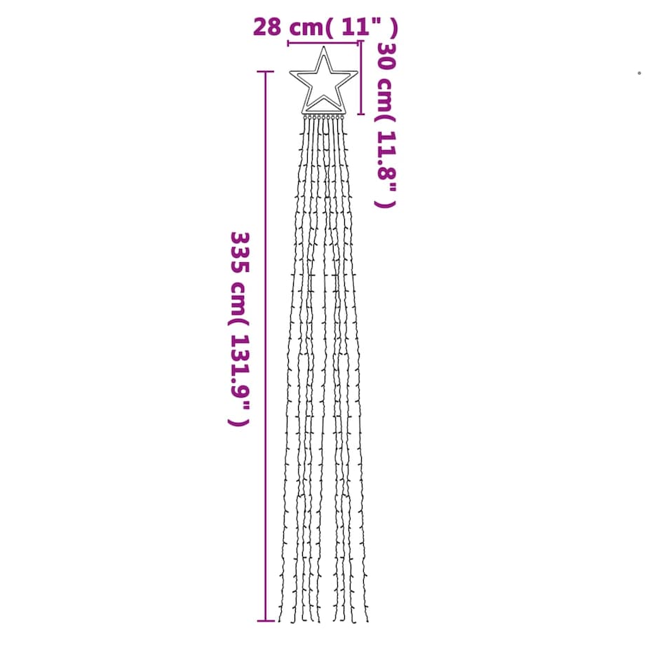 vidaXL Lampki choinkowe, 320 LED, ciepłe białe światło, 375 cm