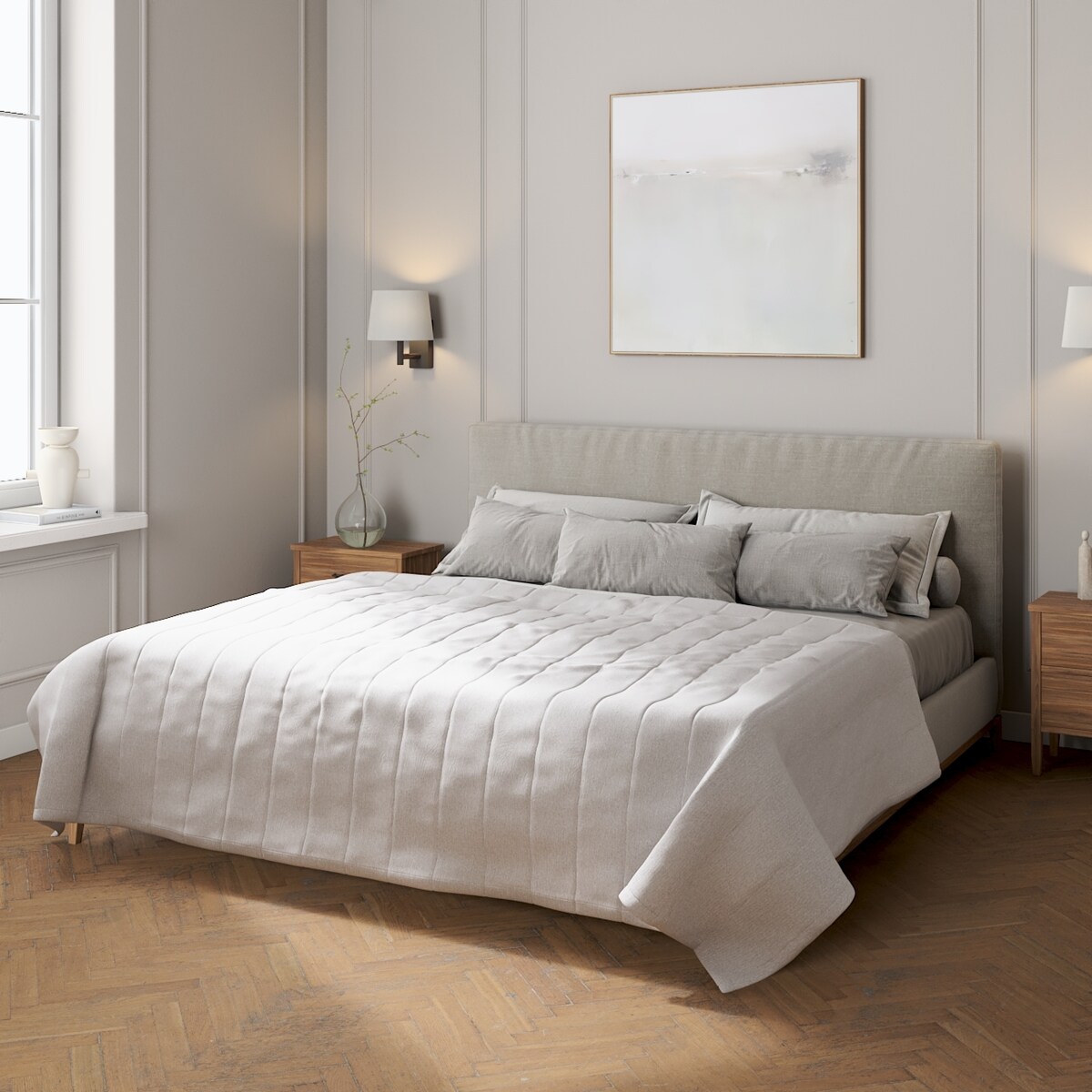 Narzuta pikowana w pasy 130x210 szary melanż