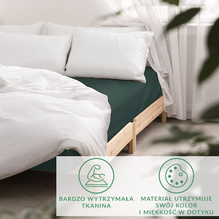 Prześcieradło z bawełny satynowej z gumką 200x220 kolor butelkowa zieleń