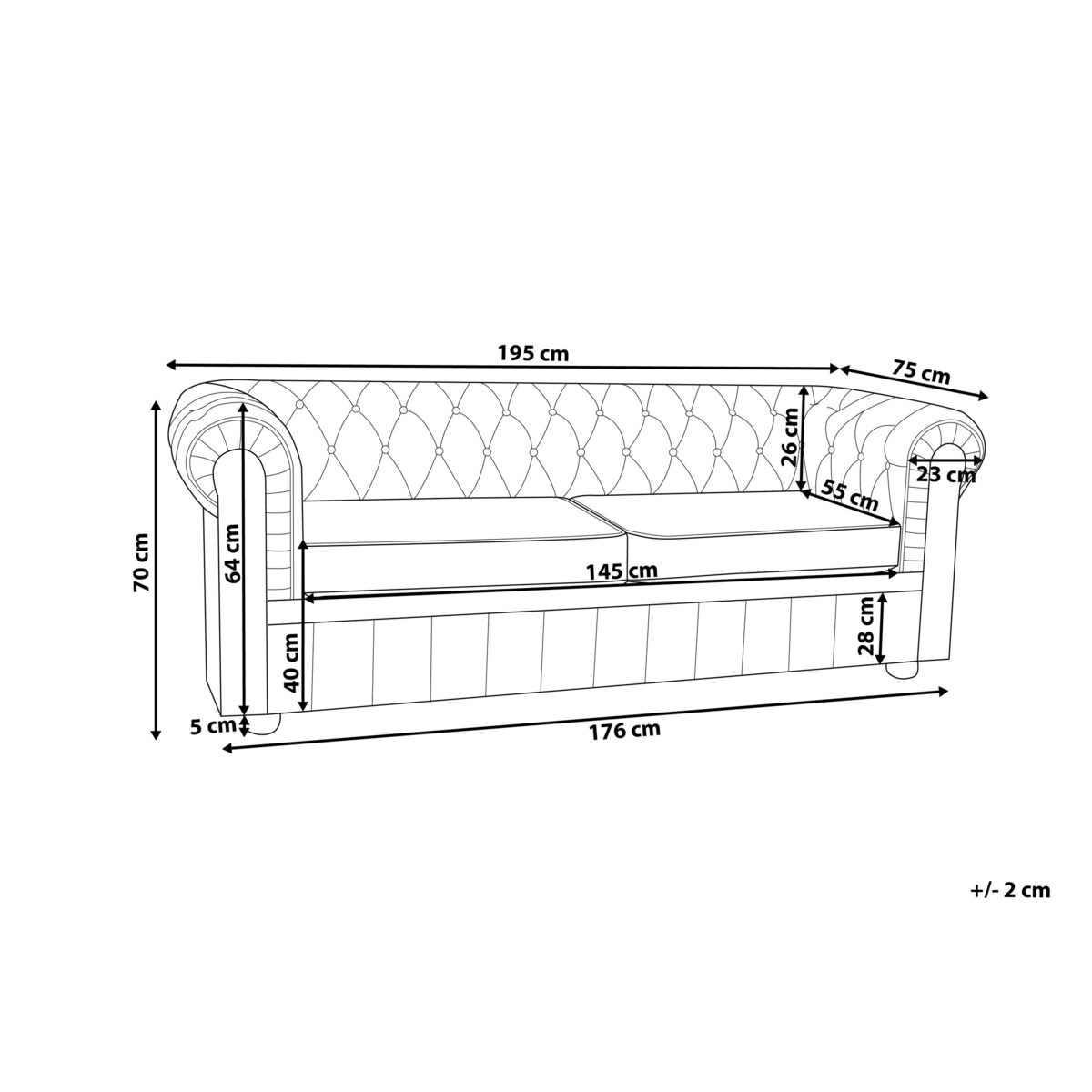 Sofa 3-osobowa skórzana brązowa CHESTERFIELD