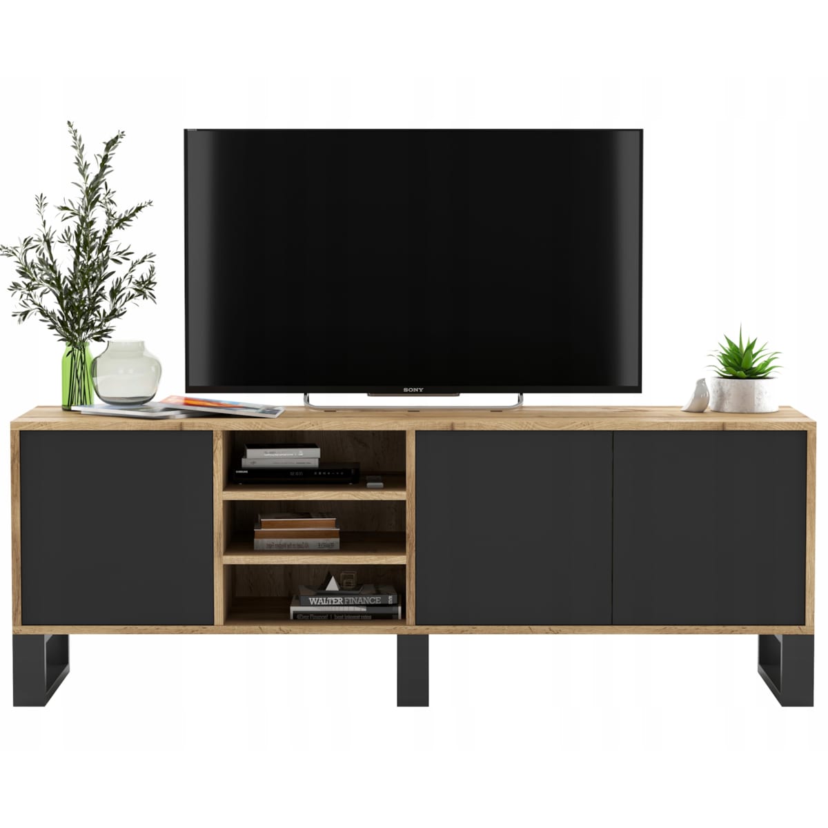 Szafka RTV Loft Nowoczesna Komoda RTV Loft 150 cm Dąb Wotan Czarny MAT