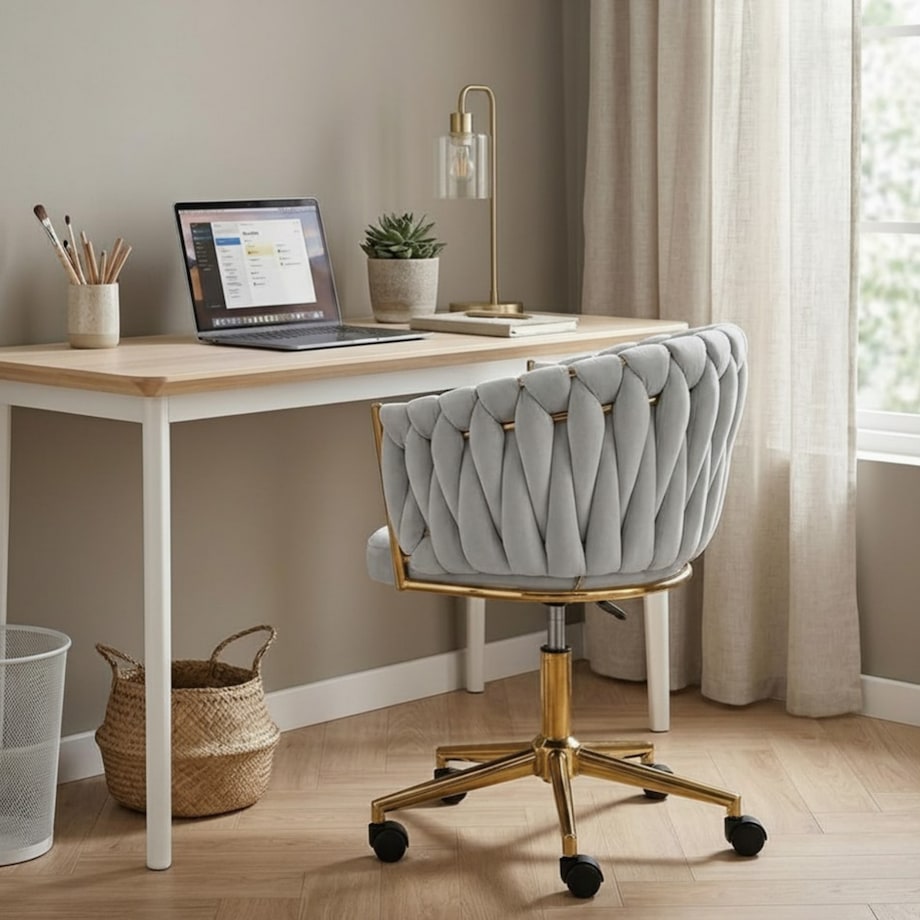 Fotel biurowy krzesło obrotowe regulowane welurowe szare