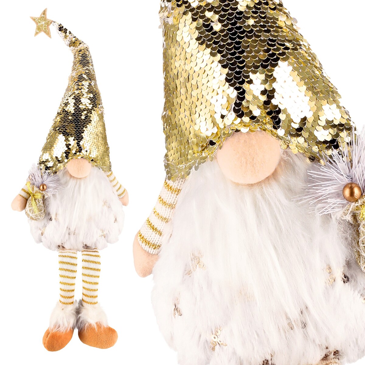 SKRZAT świąteczny ŚWIECĄCY krasnal Mikołaj DUŻY biały DEKORACJA gnom JUMI