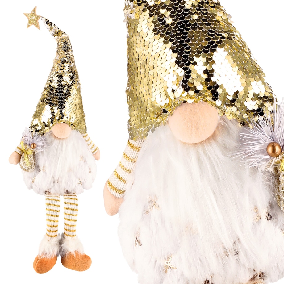 SKRZAT świąteczny ŚWIECĄCY krasnal Mikołaj DUŻY biały DEKORACJA gnom JUMI