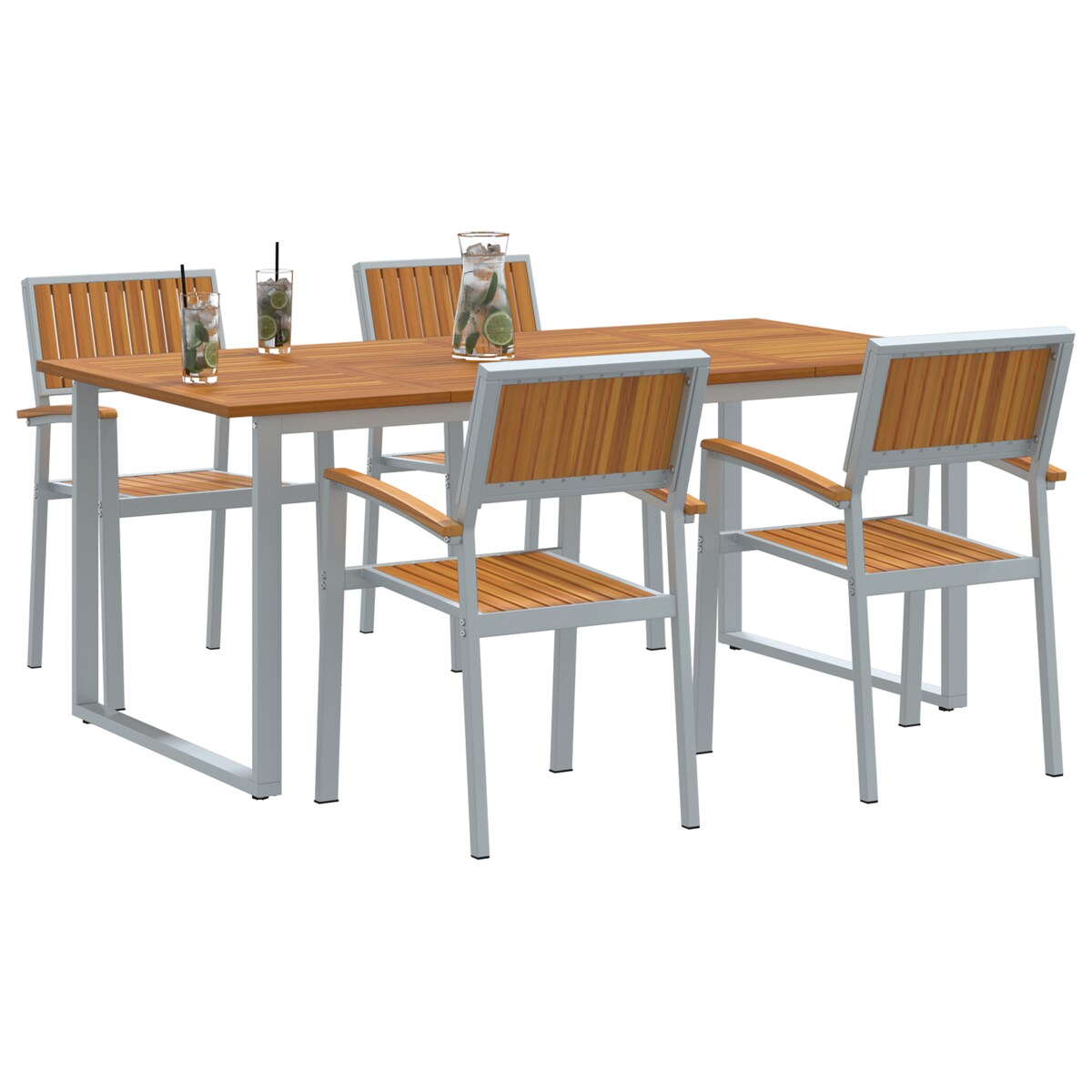 vidaXL Zestaw do jedzenia w ogrodzie 5 elementów Szary aluminium i lite drewno akacjowe