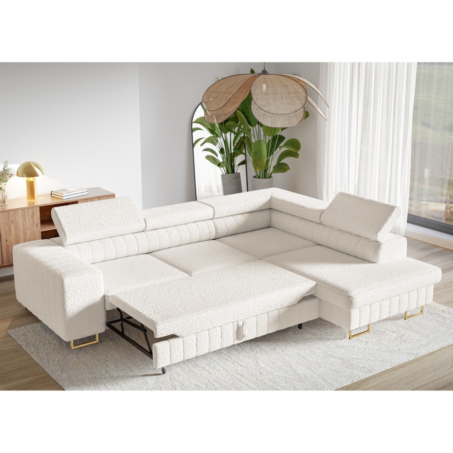 Narożnik NOLA do salonu, na złotych nogach-prawostronny-Catch Me 01-mleczny