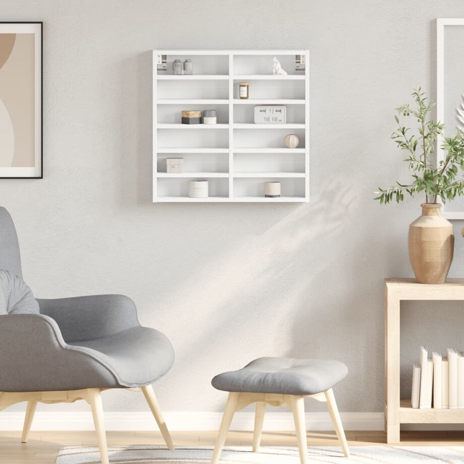 vidaXL Witryna, biała, 60x8,5x58 cm, materiał drewnopochodny