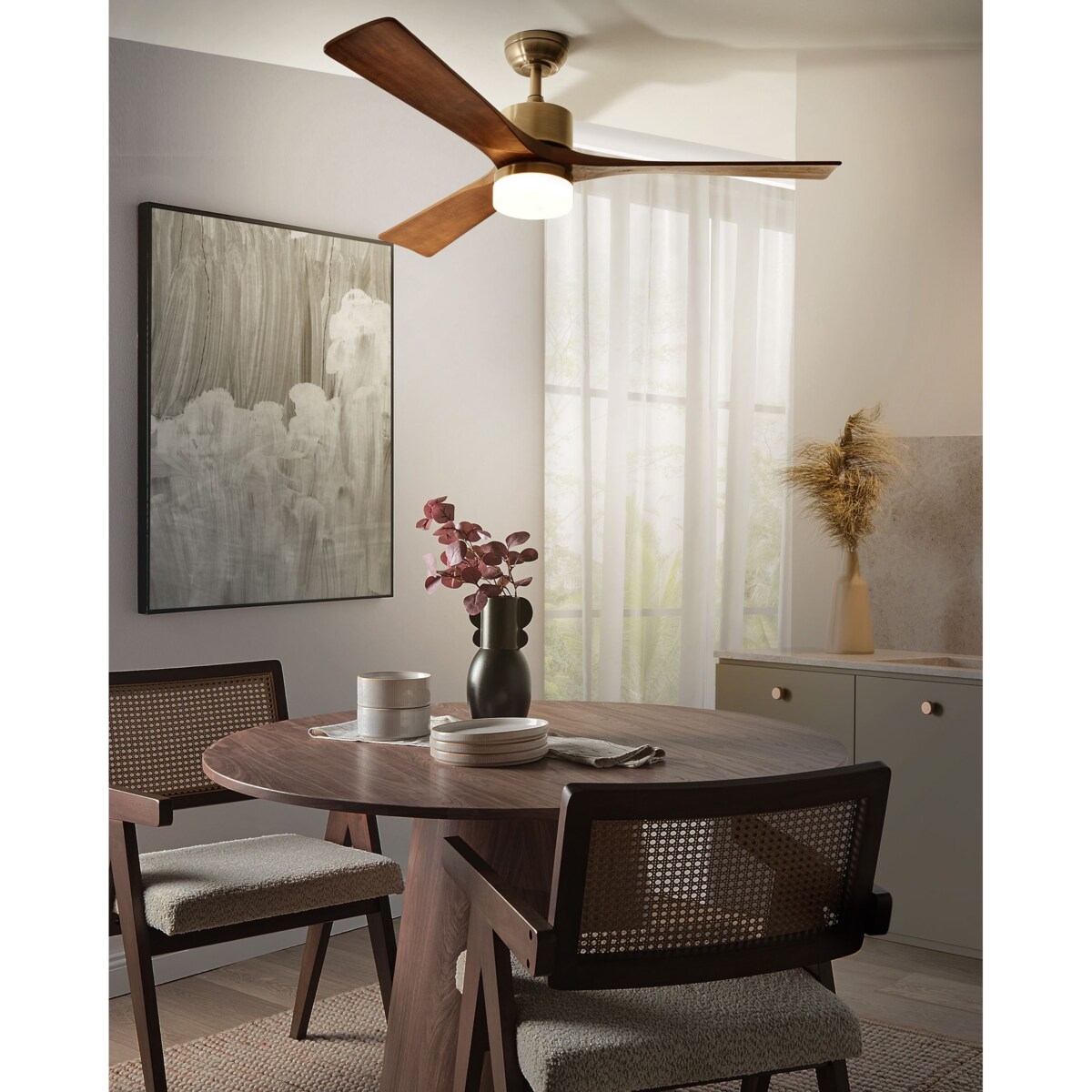 Wentylator sufitowy z lampą ARUWIMI Z pilotem Mosiężny