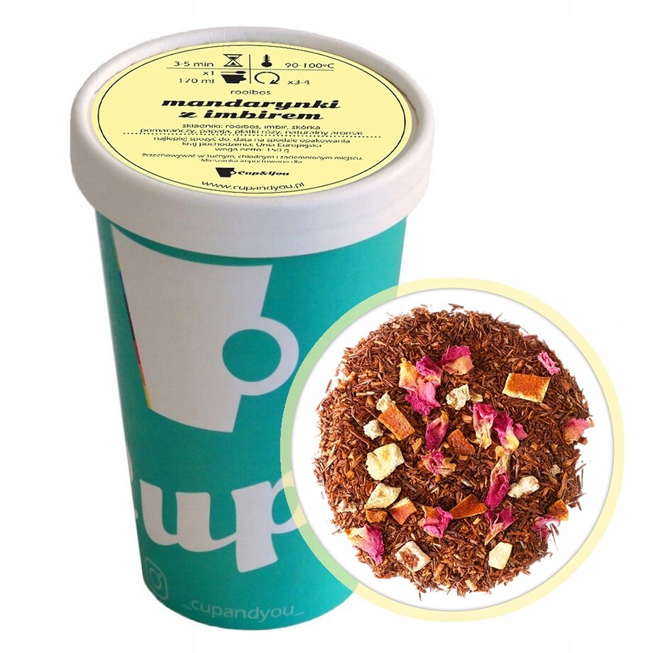 Herbata Rooibos MANDARYNKI Z IMBIREM - imbir w kostkach papaya płatki róży - herbata liściasta sypana mieszanka napar susz