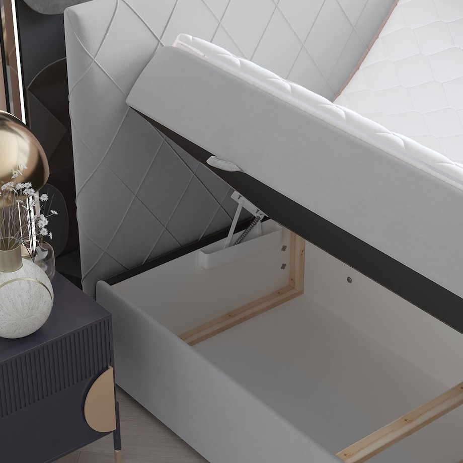 Łóżko kontynentalne PLATINE 180x200 z pojemnikiem, Szary, tkanina Magic Velvet 2240