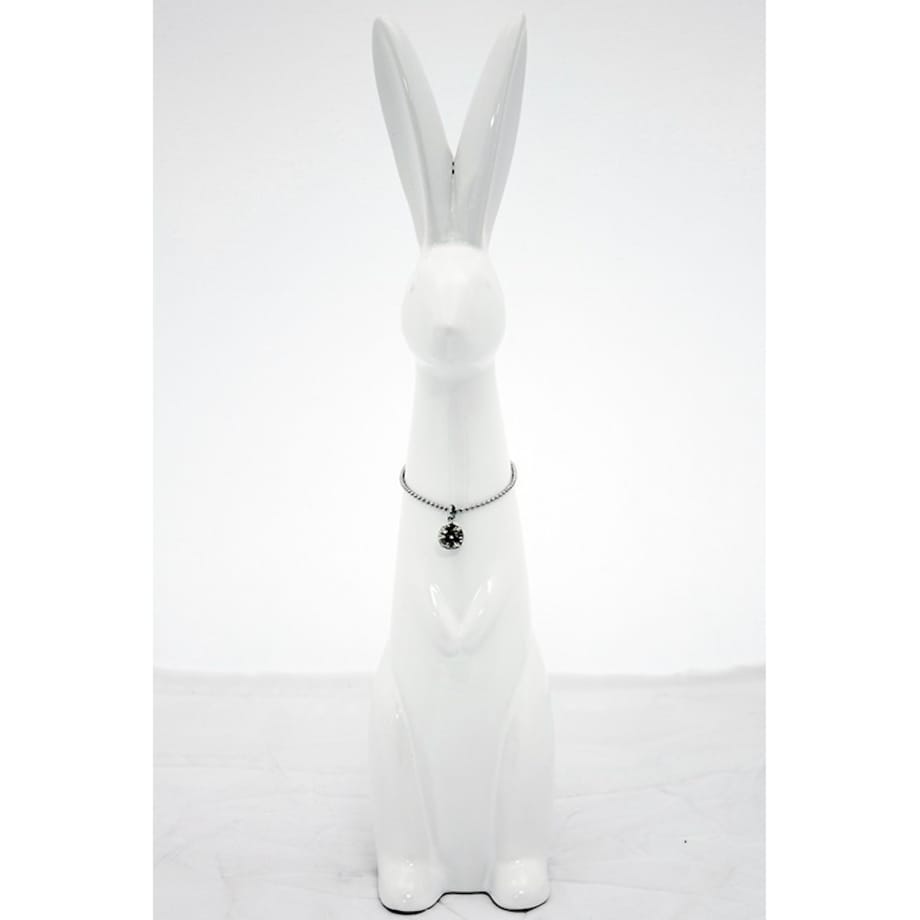Dekoracja - biały królik z naszyjnikiem 28,5x6x8,5 cm