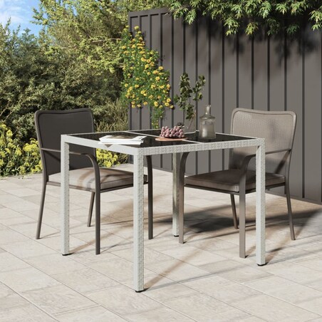 vidaXL Stół ogrodowy, 90x90x75 cm, szkło i rattan PE, biały