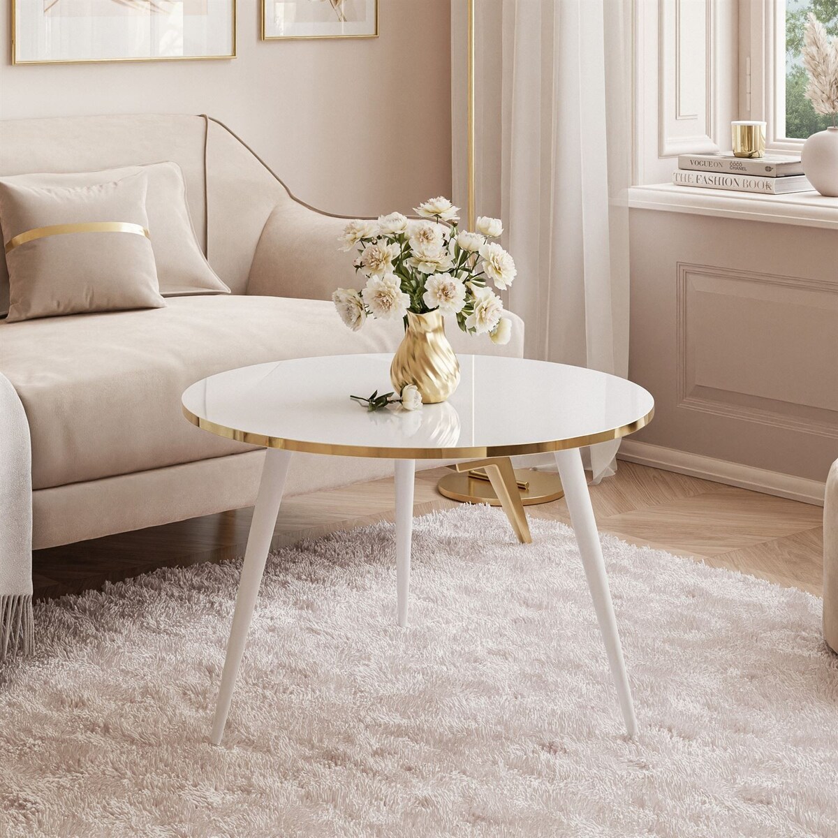 Okrągły stolik kawowy SOLEIL biały połysk