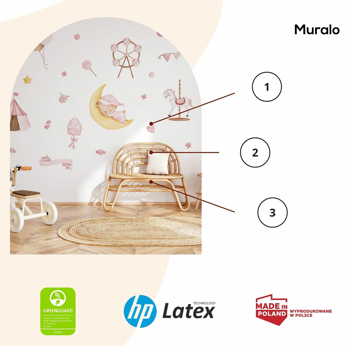 Naklejki Ścienne Dla Dzieci Misiu Na Księżycu Słodycze Balony Cyrk ZESTAW 120x60cm