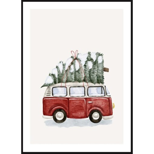 Poster Story, Plakat, Obraz - Świąteczny Van z Choinką, wymiary 30 x 42 cm