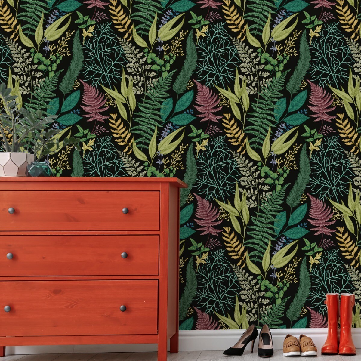 Tapeta Kolorowe Rośliny LIŚCIE Paproć Kwiaty