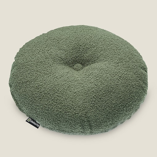 Poduszka okrągła z guzikiem, zielona bukla, ⌀37 cm, Boucle Teddy