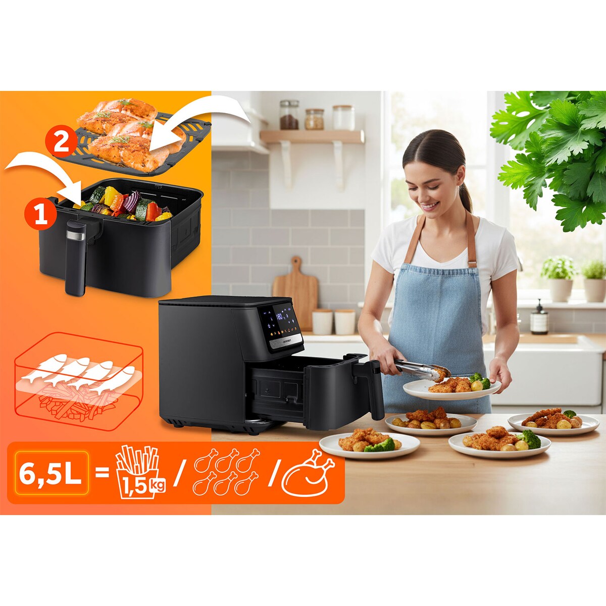 Frytkownica beztłuszczowa Berdsen BD-662 Air Fryer 6,5l 1700W czarny 366200