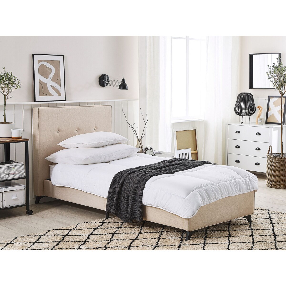 Łóżko tapicerowane 90 x 200 cm beżowe AMBASSADOR