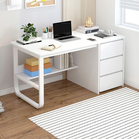 Biurko komputerowe loft białe 3 półki skandynawski nowoczesne 120 cm