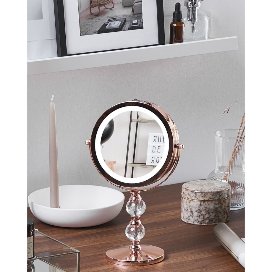 Lusterko kosmetyczne LED ø 18 cm różowe złoto CLAIRA