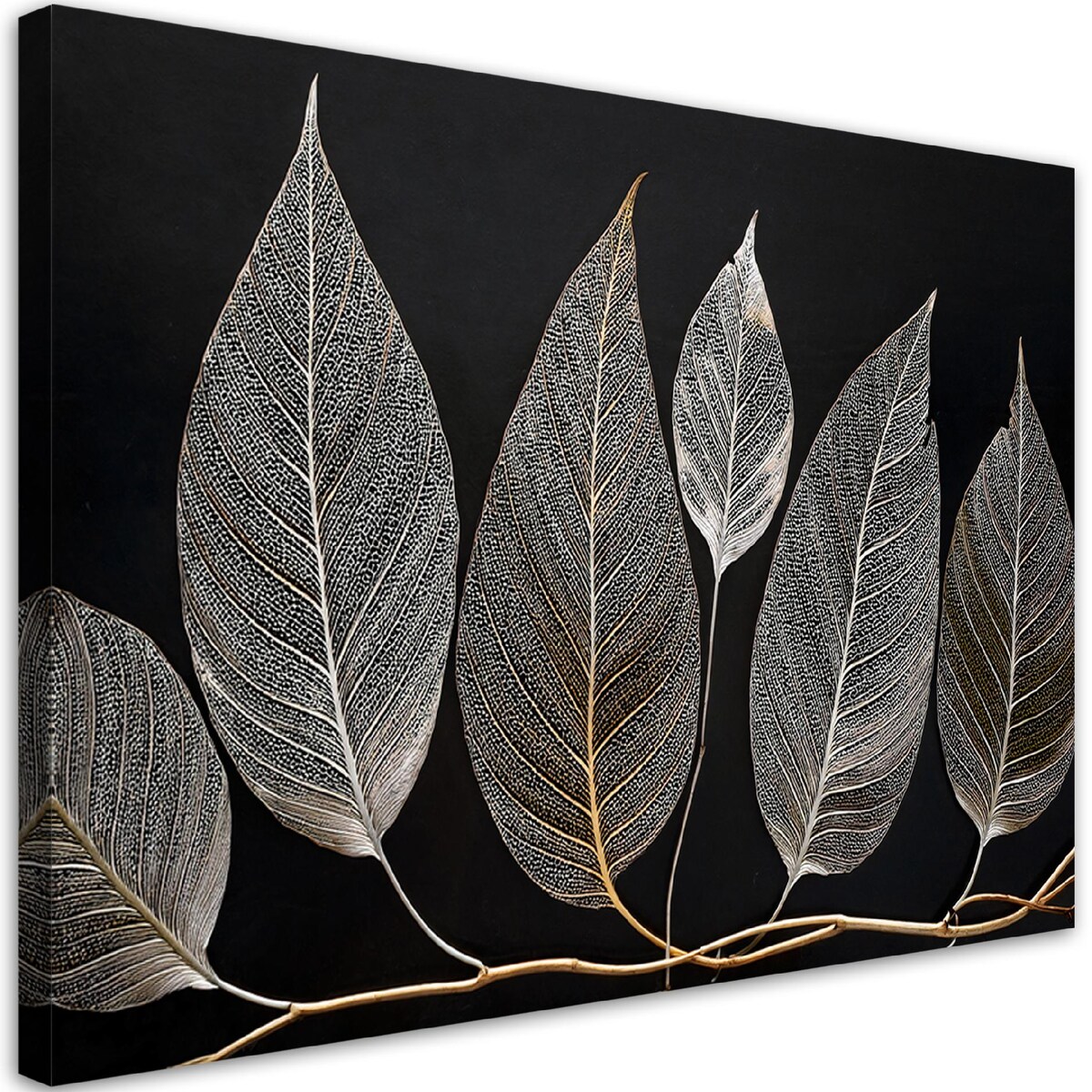 Obraz Minimalistyczny Liście Gałązka Glamour Srebrny 100x70