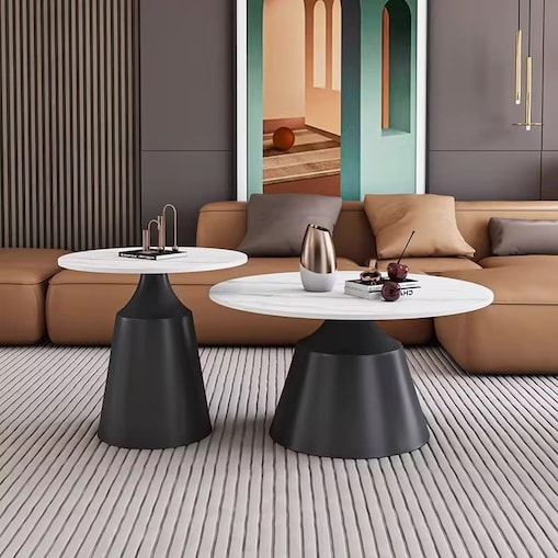 Zestaw czarnych stolików kawowych Premium Italiano z blatem marmurkowym