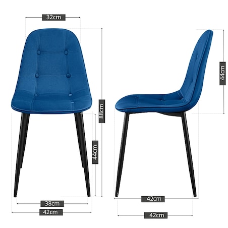 Krzesło tapicerowane welurowe pikowane do salonu z guzikami granatowe