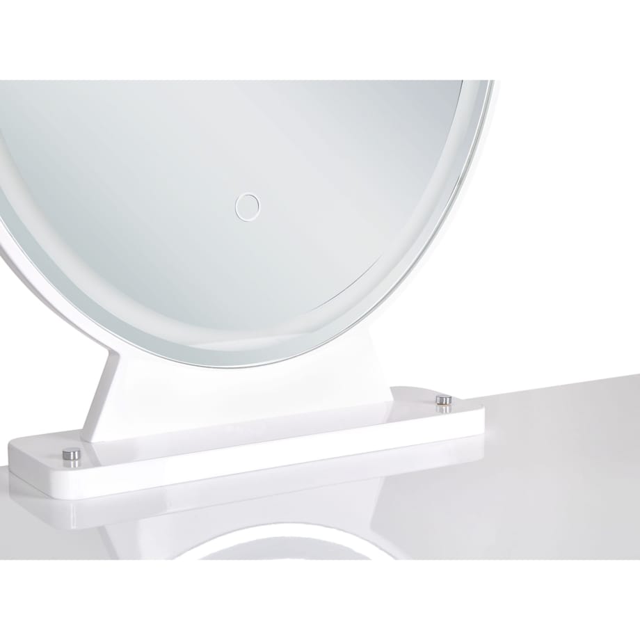 Toaletka 2 szuflady lustro LED ze stołkiem biało-złota CAEN