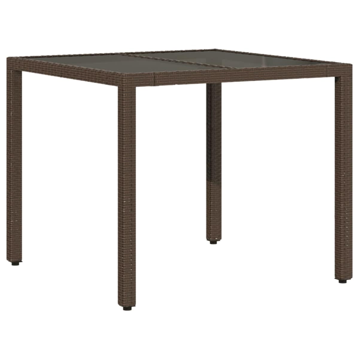 vidaXL Stół ogrodowy ze szklanym blatem, brąz, 90x90x75 cm, polirattan