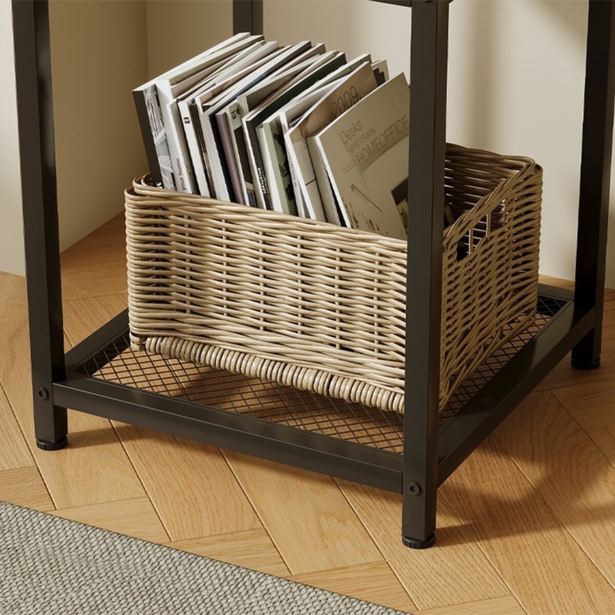 STOLIK KAWOWY KWADRATOWY POMOCNICZY BOCZNY Z PÓŁKĄ RETRO VINTAGE LOFT 55 CM