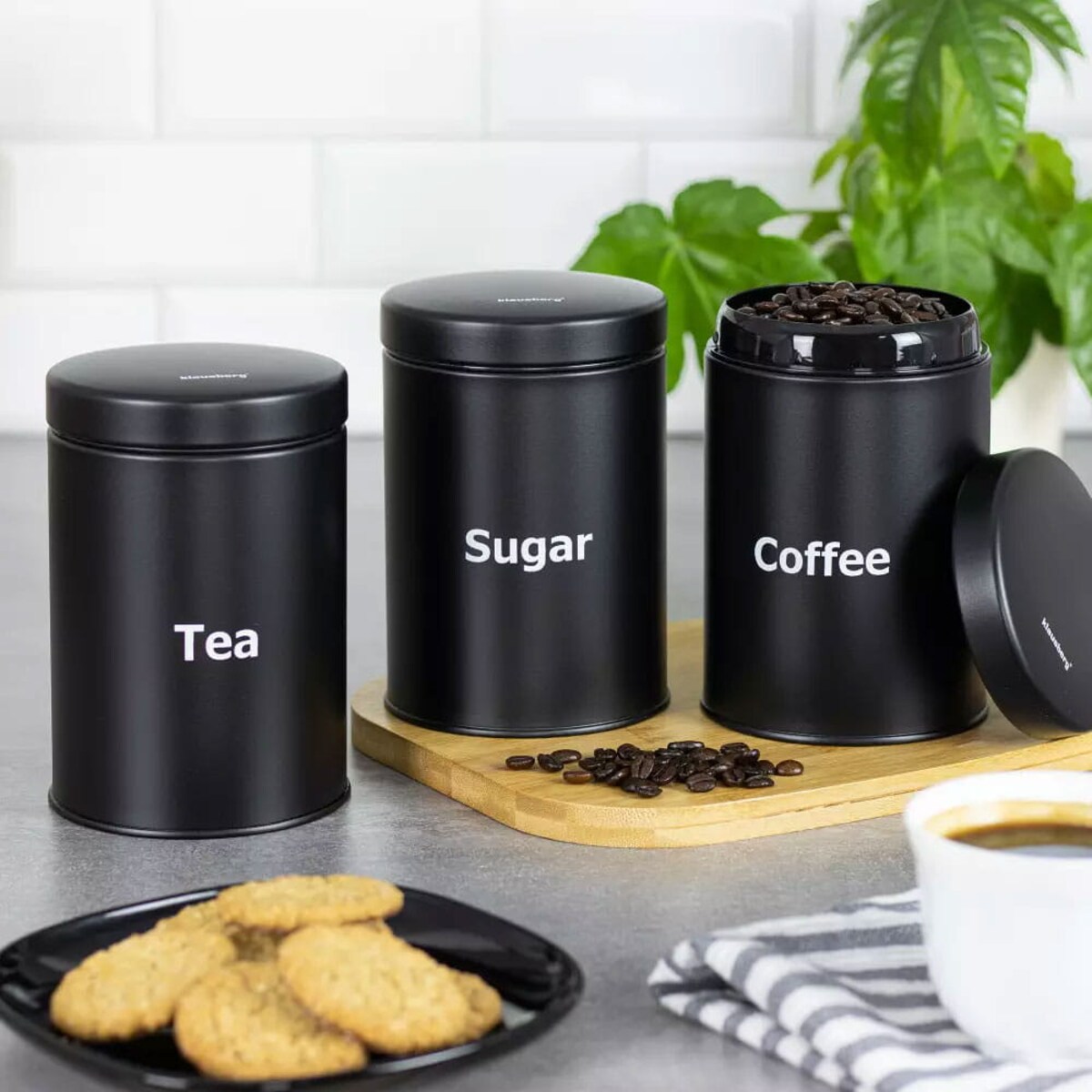 Zestaw 3 pojemników kuchennych czarny KLAUSBERG