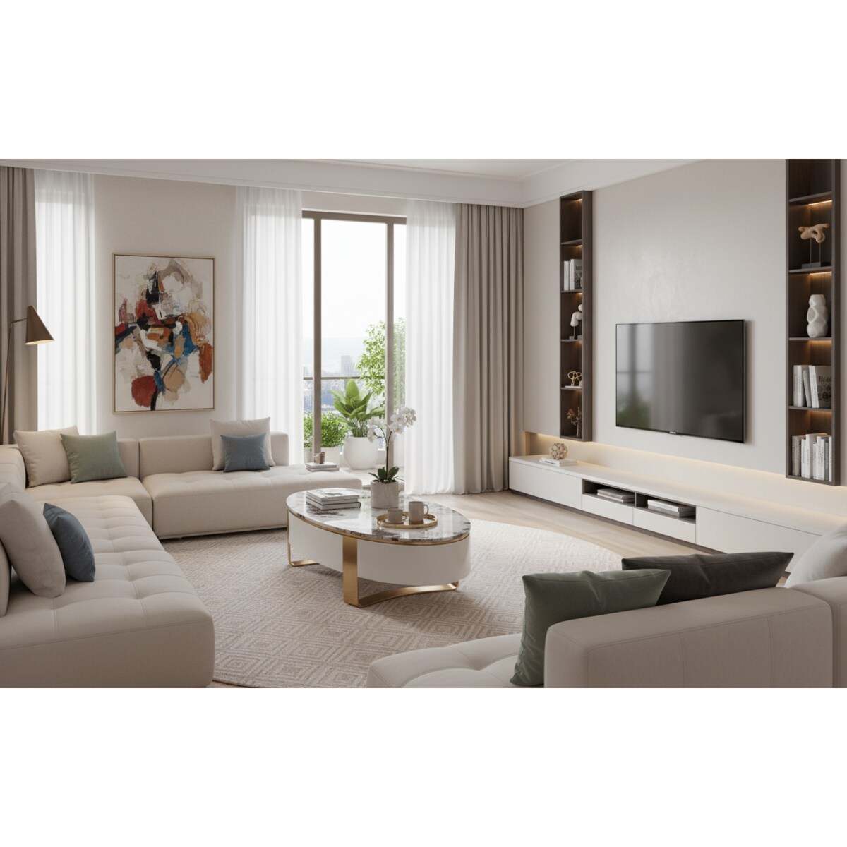 Stolik kawowy biały/ ława Sofia na złotych nogach z kamiennym blatem 150x80x38