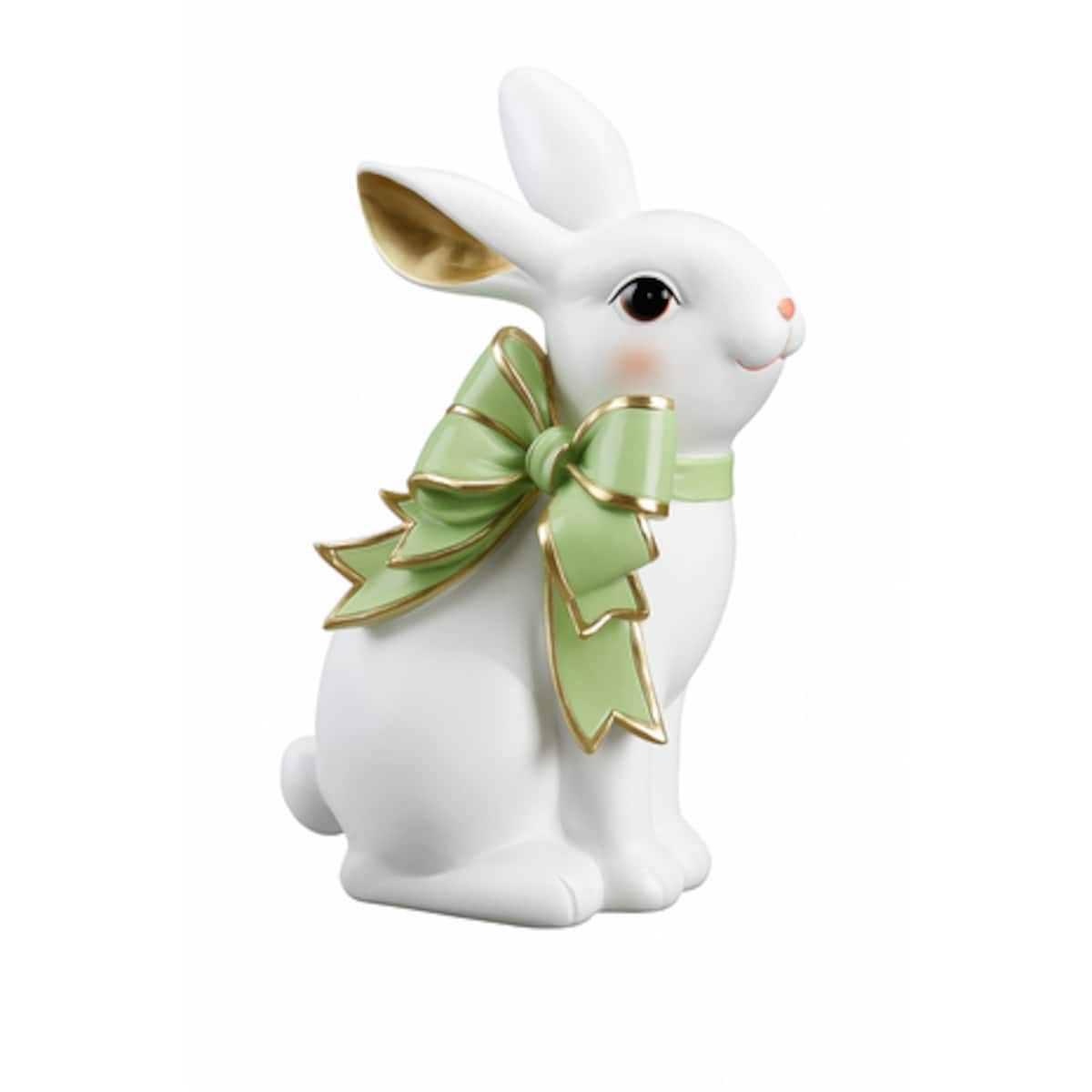 Dekoracja - królik ceramiczny 37,5x18,5x13,8 cm BUNNY-2 z zieloną kokardką