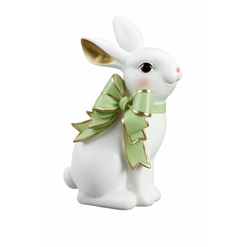 Dekoracja - królik ceramiczny 37,5x18,5x13,8 cm BUNNY-2 z zieloną kokardką