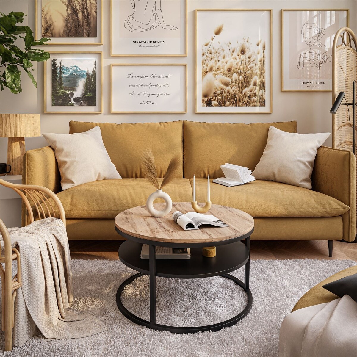 Stolik kawowy CIRI z półką czarny dąb wotan