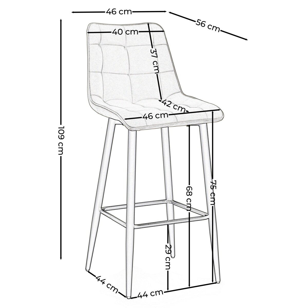 Hoker tapicerowany barowy welurowy CHIC szary do salonu jadalni