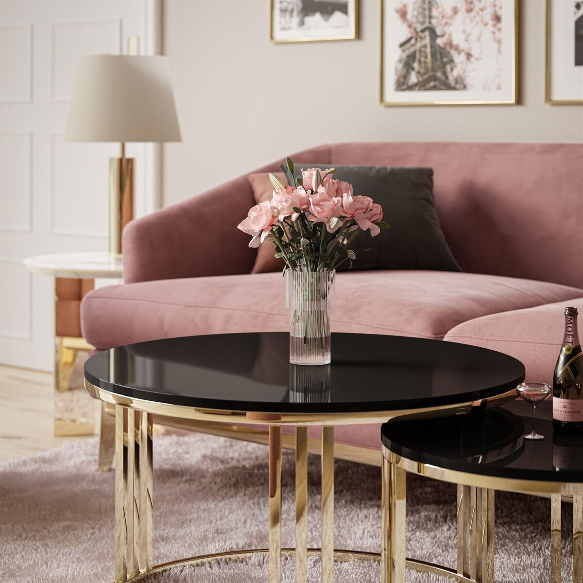 Stolik kawowy LORI 2w1 złoty chrom czarny połysk