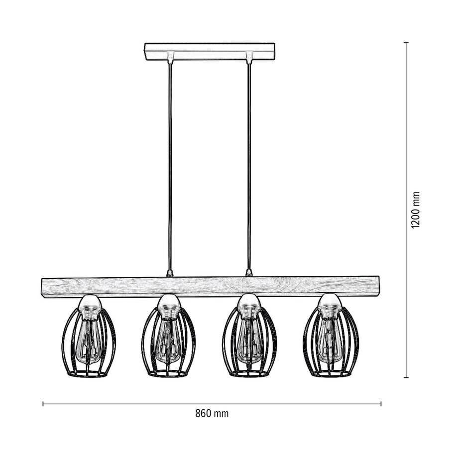 Drewniana Lampa Wisząca BRITOP Lighting 4xE27 Max.60W Dąb Olejowany FSC z Czarnymi Detalami, Polski Producent, 1 szt.
