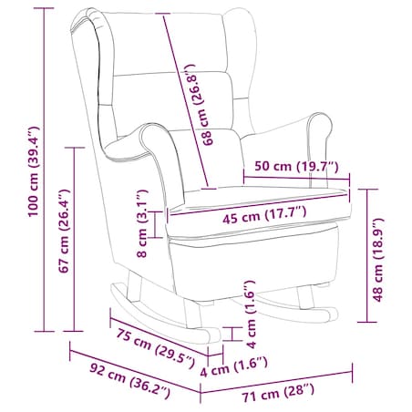 vidaXL Fotel bujany z uszak, bordowy aksamit i lite drewno