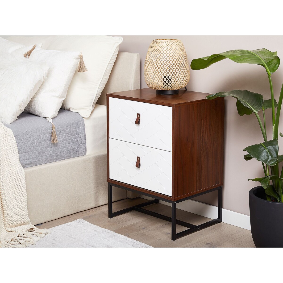 Szafka nocna ciemne drewno z białym NUEVA