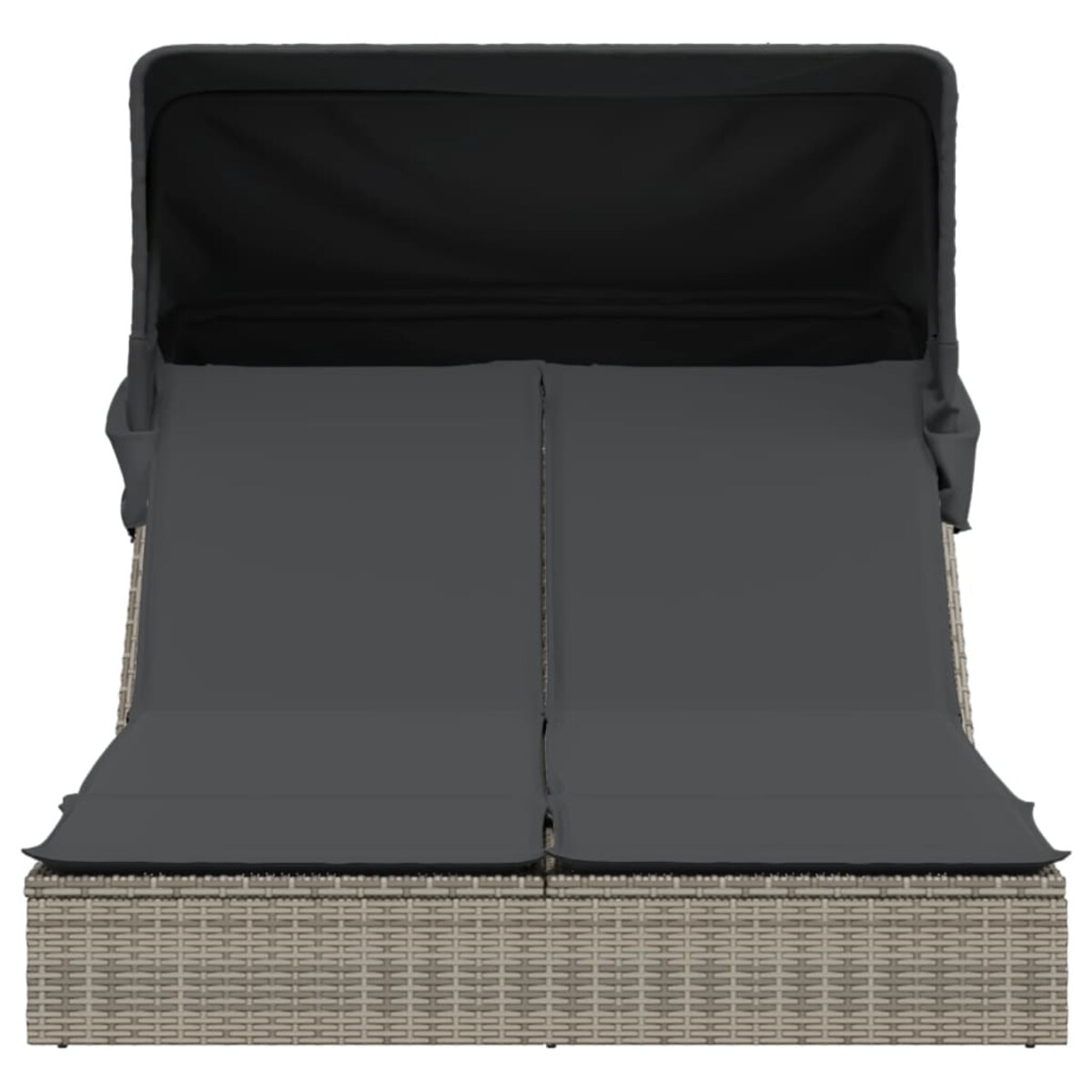 vidaXL Podwójna leżanka z zadaszeniem i poduszkami, szara, polirattan